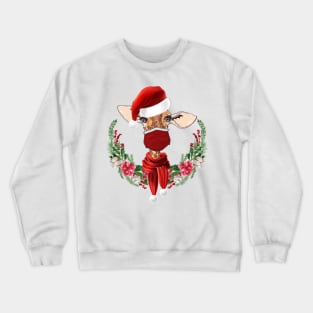 Christmas Masked Giraffe in Santa Hat Crewneck Sweatshirt